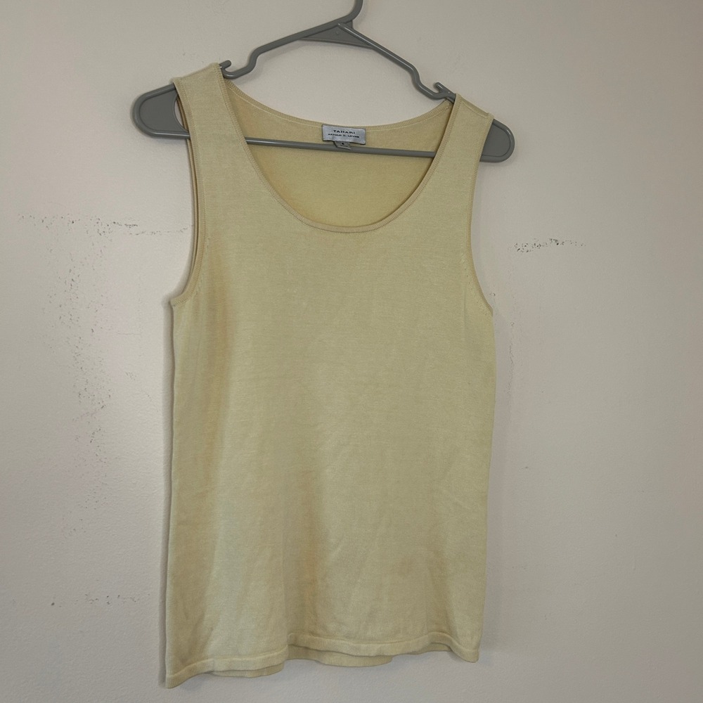 Tahari Arthur S. Levine Butter Yellow Silk Cotton Blend Knit Tank Top Size 6 - Picture 9 of 9